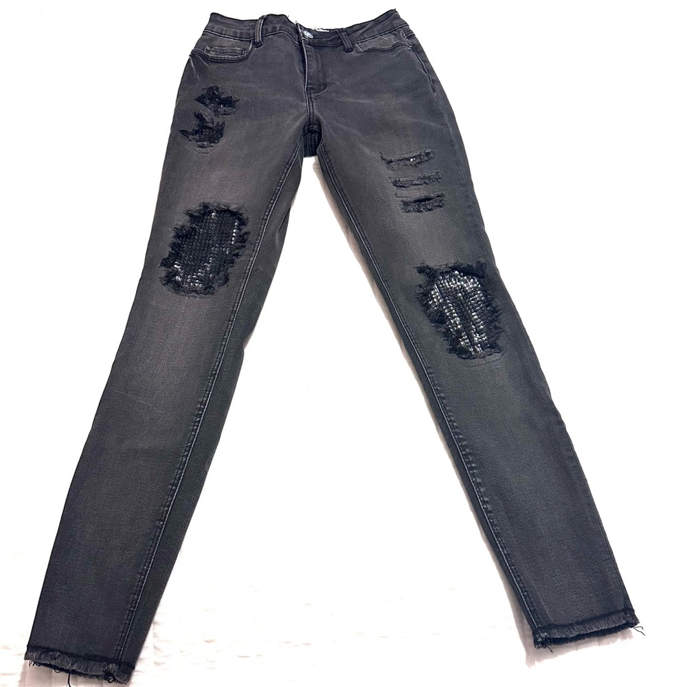 K.JORDAN  Skinny Jeans Distressed with Sequined Patches